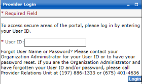 Provider Login panel