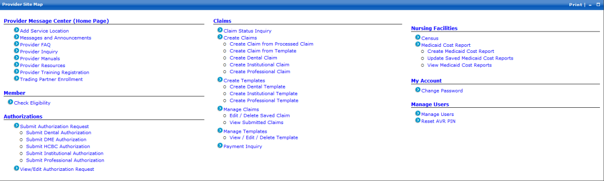 Provider Site Map
